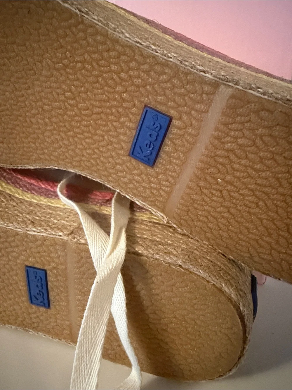kate spade cream canvas platform sneakers with pink and gold accents